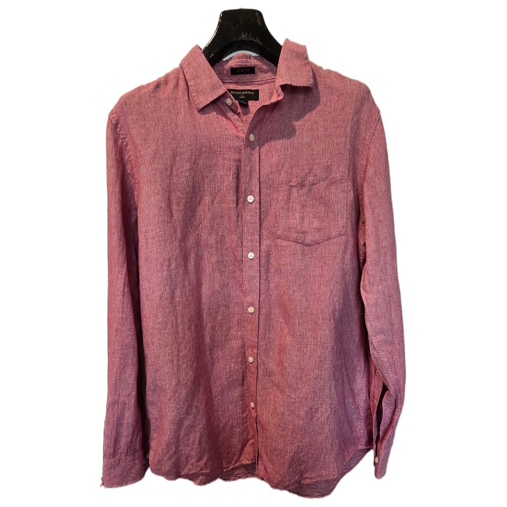 Banana Republic Mens Slim Fit Linen Cotton Button Down Shirt Red Pink Large